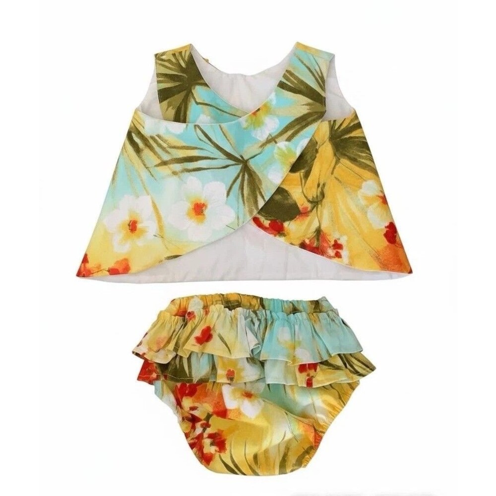 Baby Girl 2Pc Outfit Floral Top Bloomer Set Bow 6-12 Months Summer - Picture 2 of 6